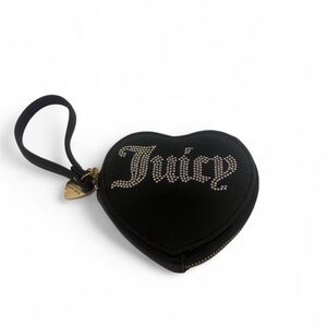 Juicy Couture Liquorice Black Rhinestone Be Classic II Heart Zip Around Wristlet